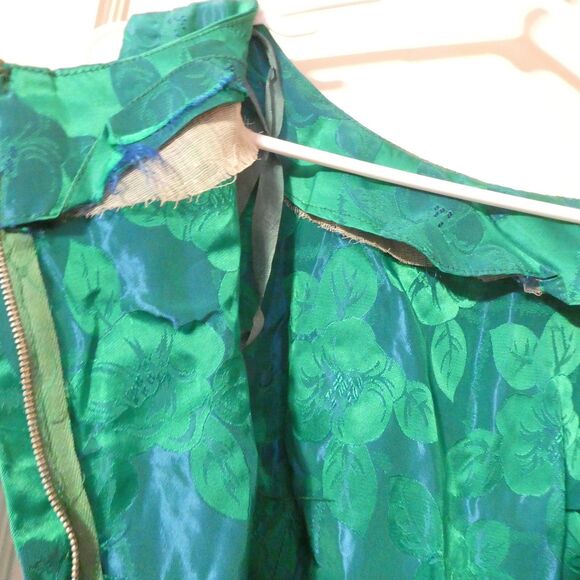Blue Green Floral Brocade Sleeveless Sheath Dress w/Jacket Small 4 NEEDS TLC - Picture 14 of 16